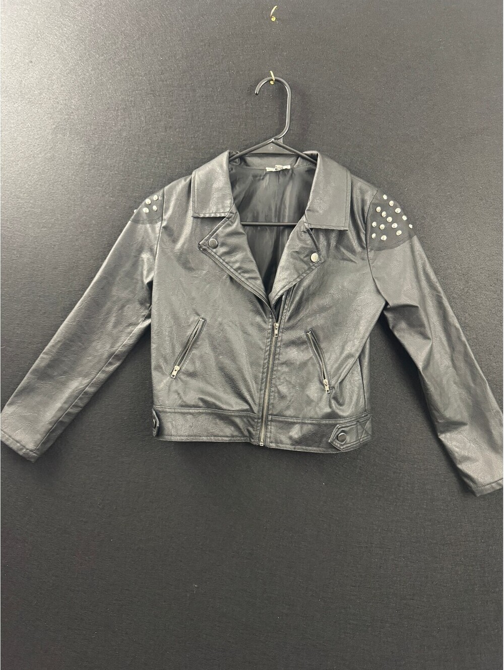 Girls' Disney Signed Special Edition Black Faux Leather Studded Jacket M (10/12)